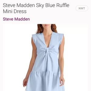 Steve Madden Tiered Mini Dress Tie Front Empire Waist Light Blue